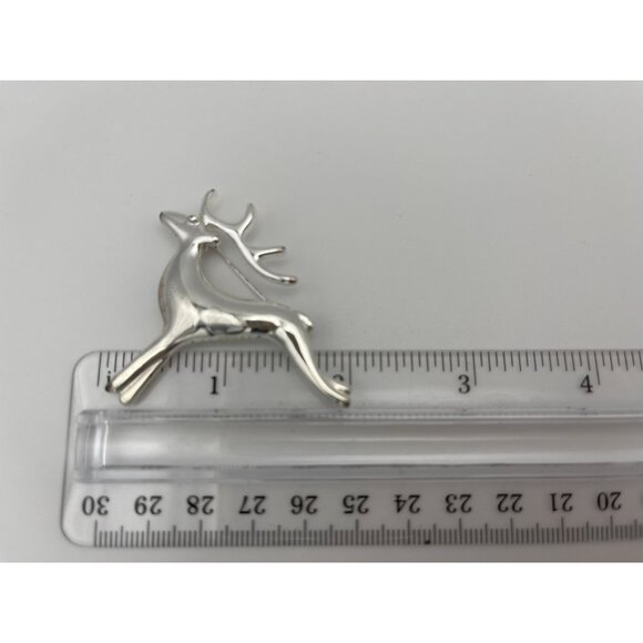 Christmas Reindeer Buck Shiny Silver Tone Brooch 2" Holiday - Picture 7 of 8